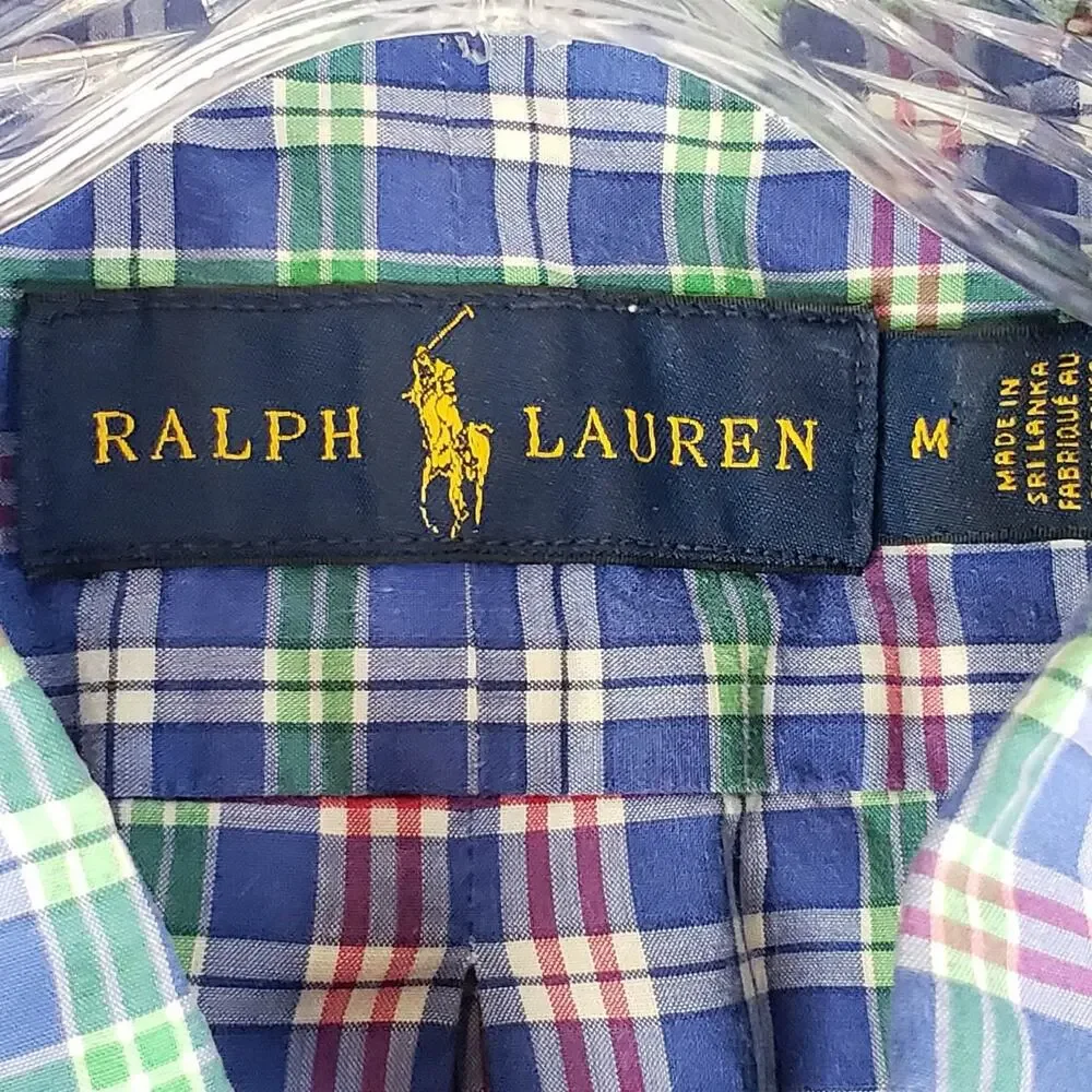 Polo Ralph Lauren Shirt Men's Medium M Blue Multicolor Plaid LS Button Down